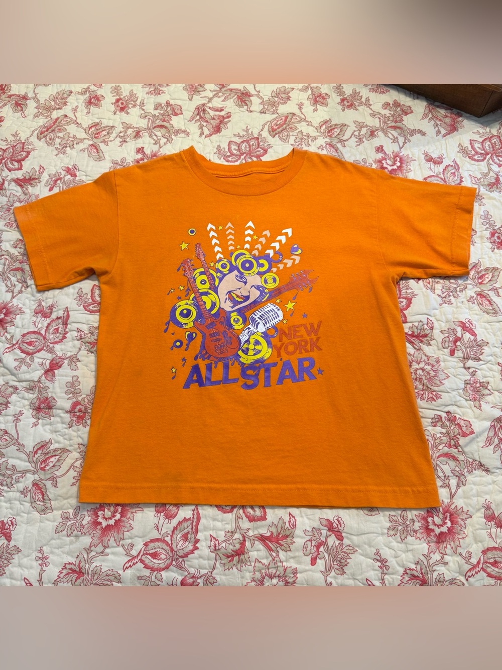 Y2K 2000s New York All Star Orange "All Star" Graphic Baby Tee